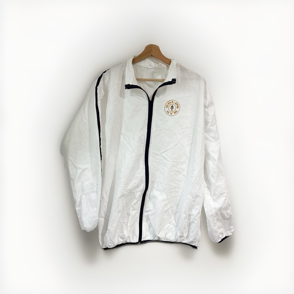 Gold's Gym Sauna Jacket Mens L/XL White Zip Windbreaker Coat‎ Training